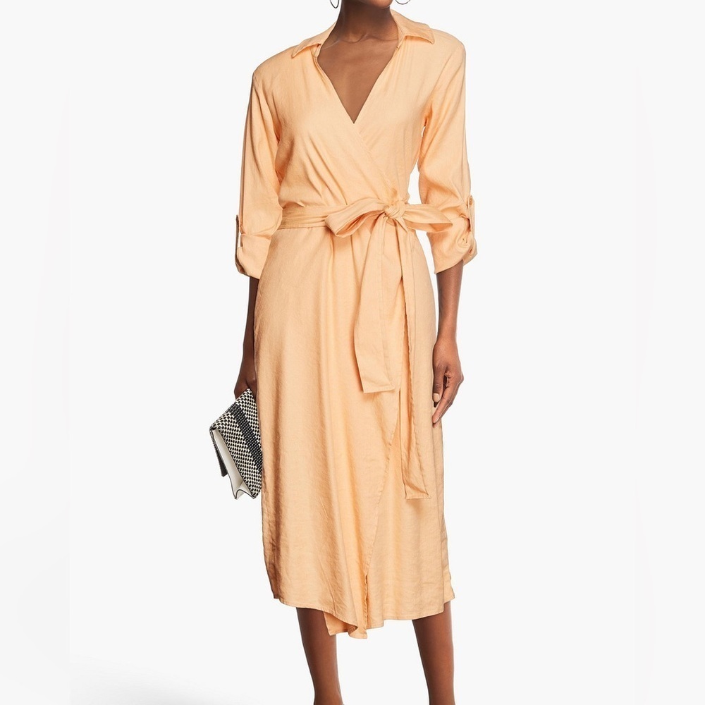 NWT Monrow Linen Tie Midi Dress Desert Mist - Picture 5 of 10